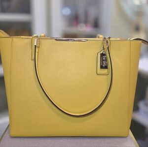 Coach Structured Yellow Leather Shoulder Tote Gold Hardware